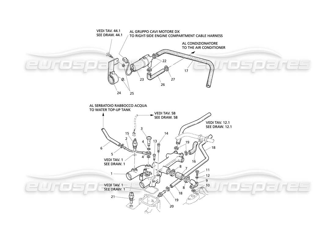 Maserati QTP V8 Evoluzione Engine Cooling Cabin Heating (LH Drive) Part Diagram