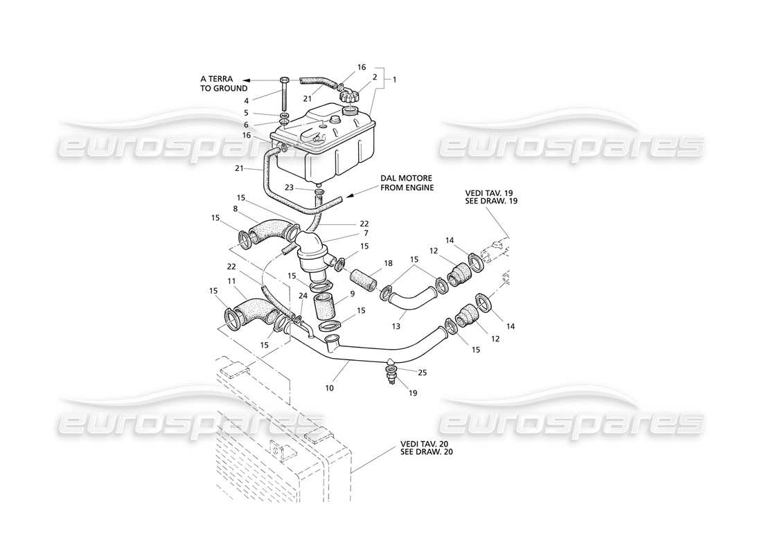 Maserati QTP V8 Evoluzione Engine Cooling System and Thermostat Part Diagram