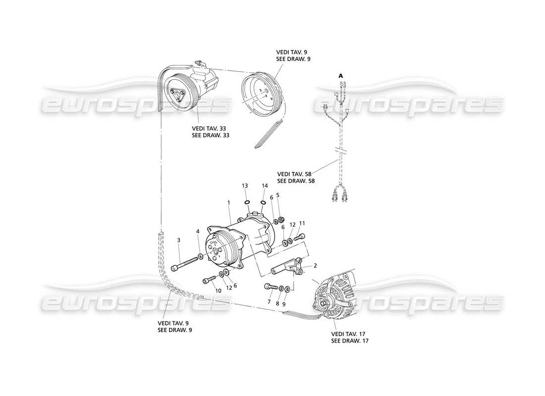 Maserati QTP V8 Evoluzione Air Compressor and Bracket Part Diagram