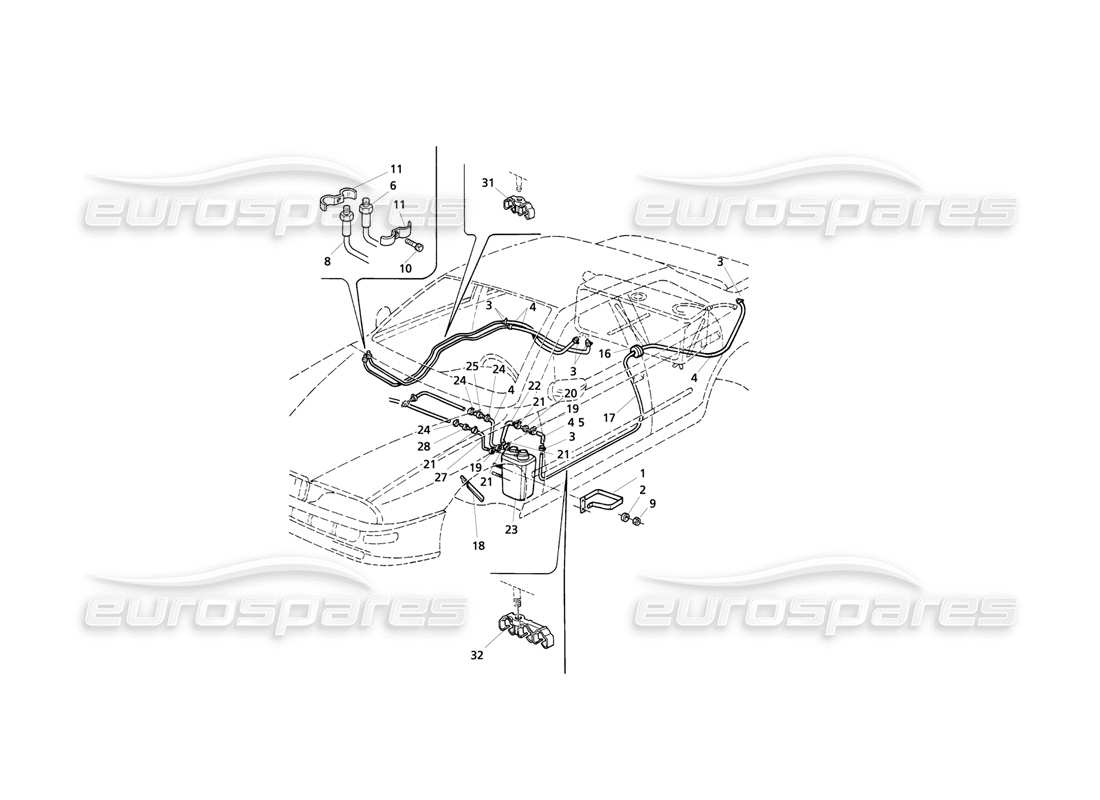 Maserati QTP V8 Evoluzione Evapor. Vapours Recovery System and Fuel Pipes Part Diagram