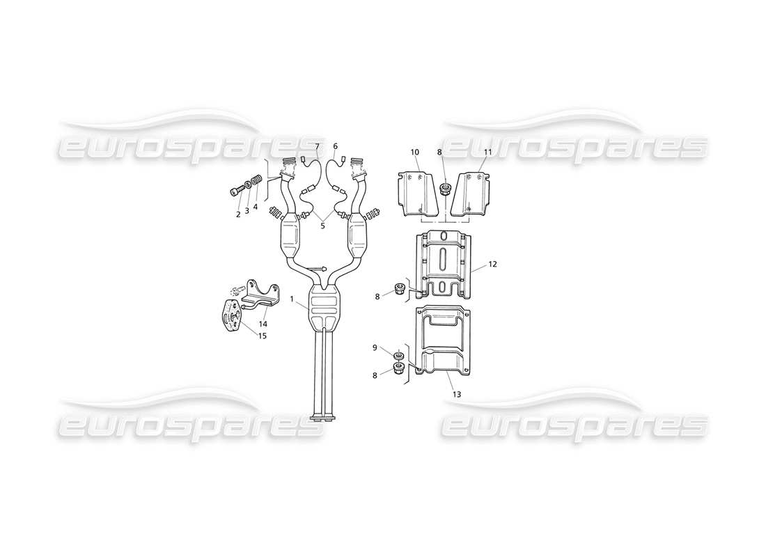 Maserati QTP V8 Evoluzione Front Exhaust System Part Diagram