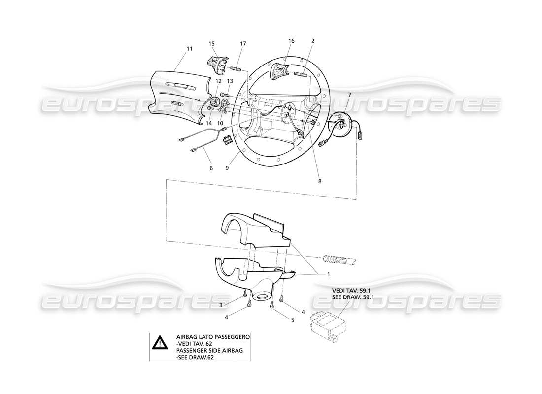 Maserati QTP V8 Evoluzione Steering Wheel With Airbag Part Diagram
