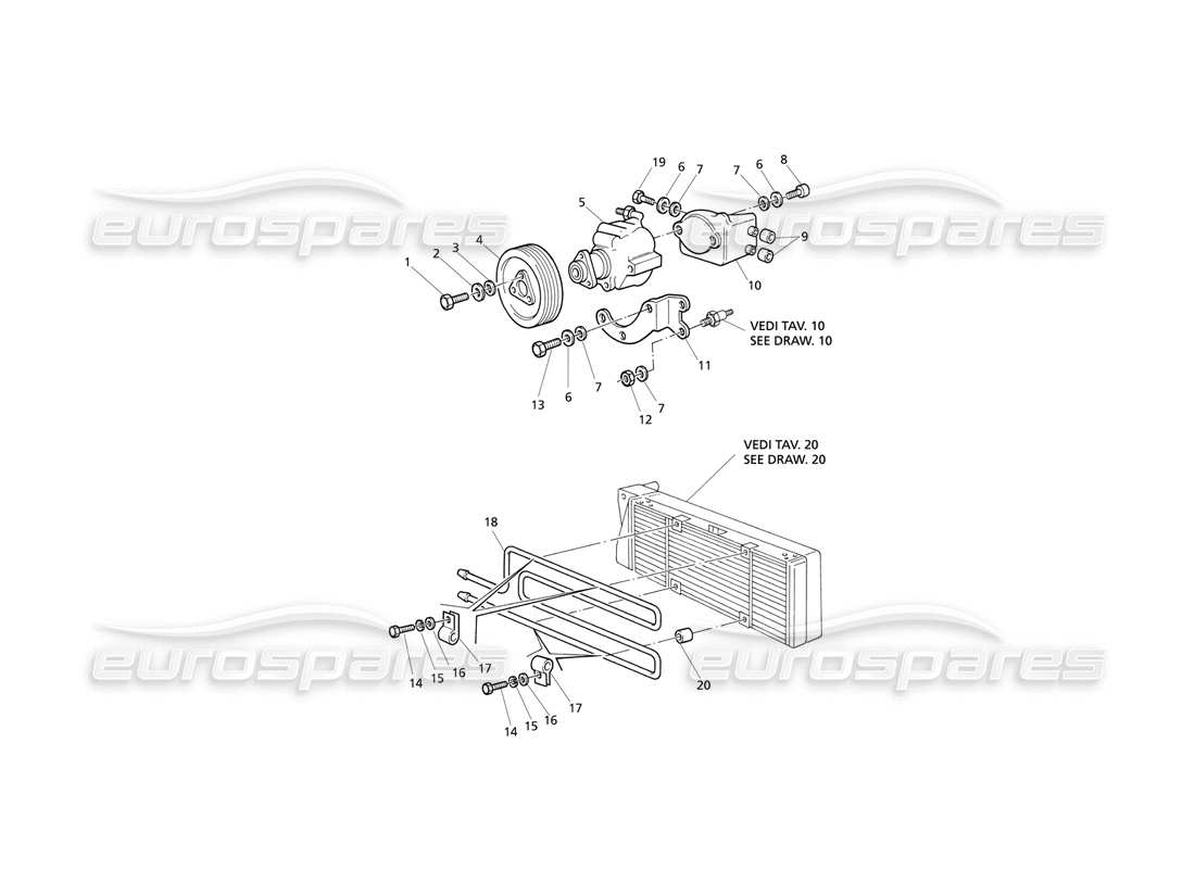 Maserati QTP V8 Evoluzione Power Steering Pumps and Oil Radiator Part Diagram
