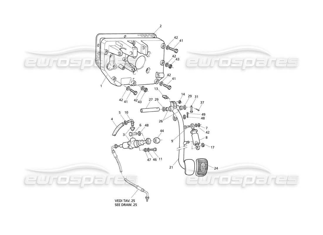 Maserati QTP V8 Evoluzione clutch Pedal and Pump Pedal Support (LH Drive) Part Diagram