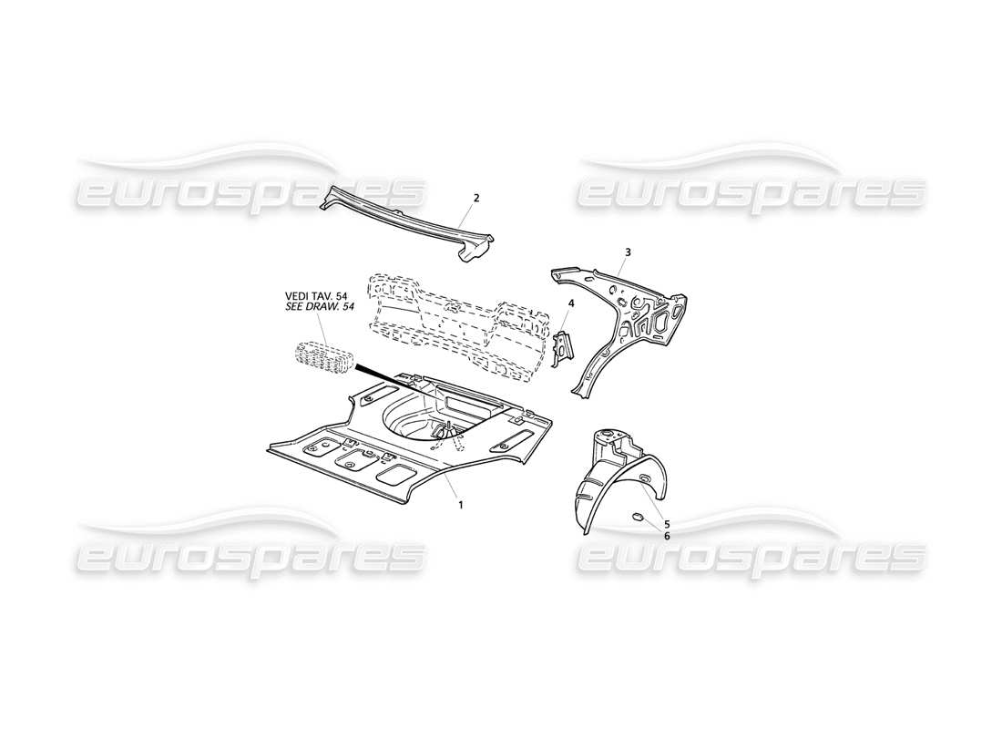 Maserati QTP V8 Evoluzione Body Shell: Boot Floor and Inner Structures Part Diagram