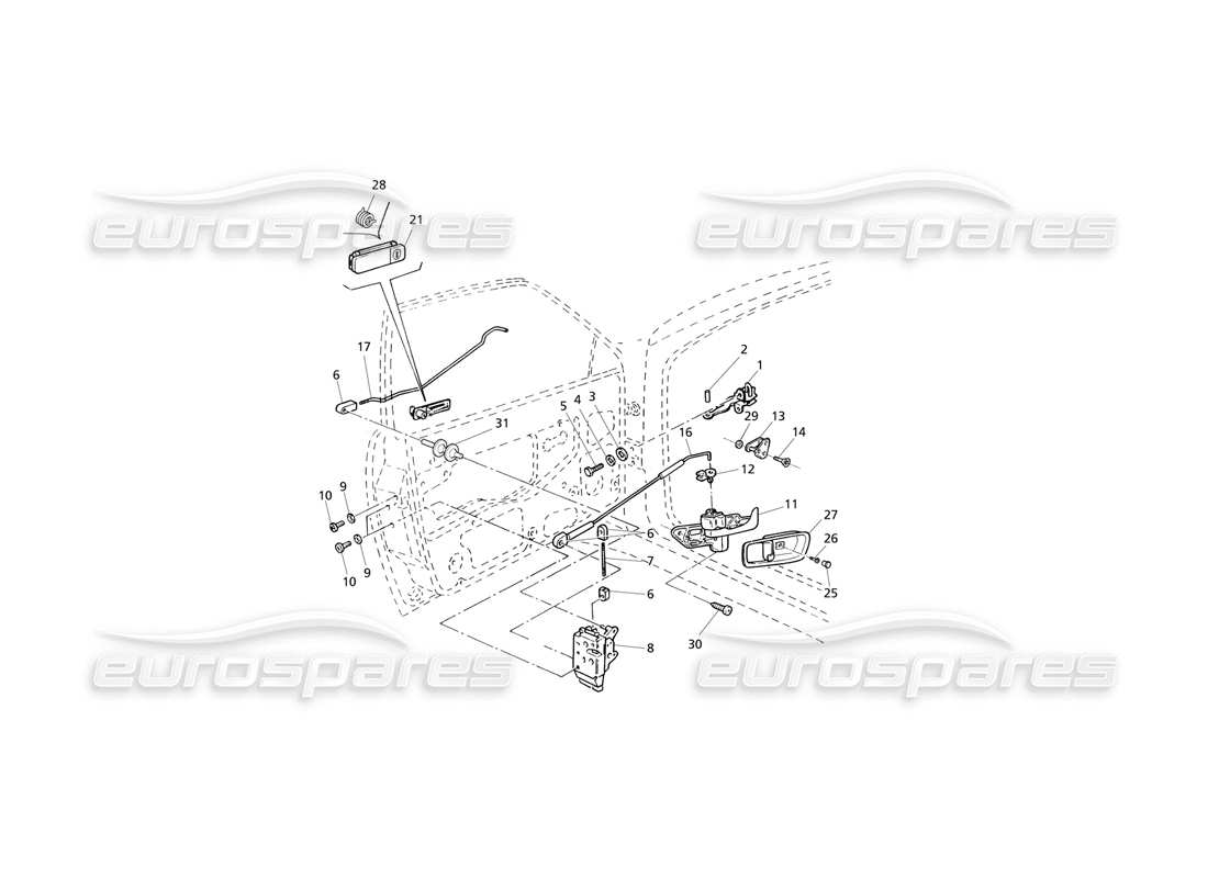 Maserati QTP V8 Evoluzione Front Doors: Hinges and Inner Controls Part Diagram