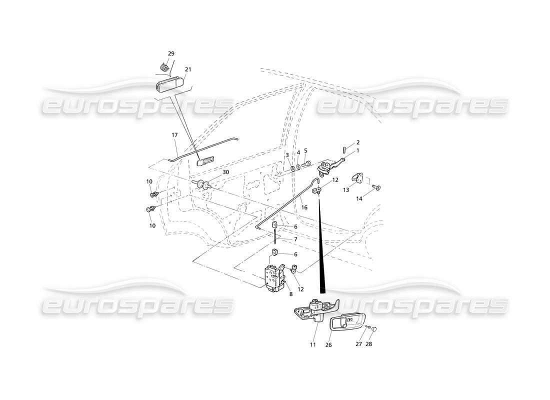 Maserati QTP V8 Evoluzione Rear Doors: Hinges and Inner Controls Part Diagram