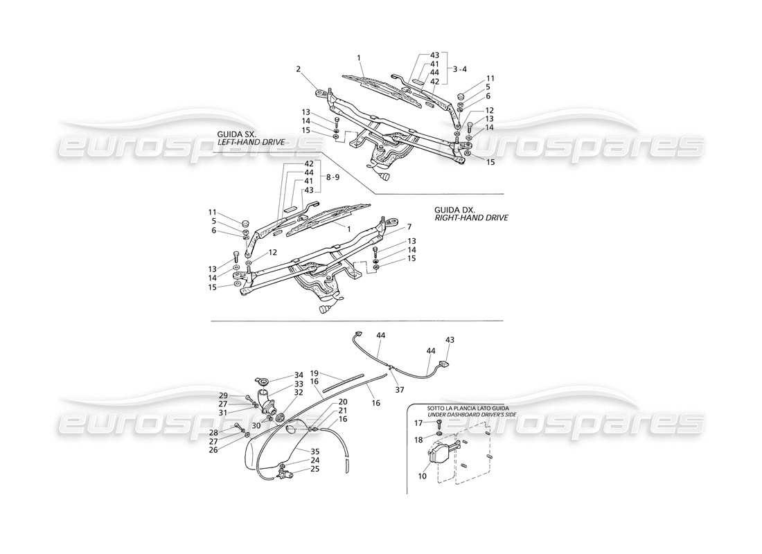 Maserati QTP V8 Evoluzione Windscreen Wiper and Washer Part Diagram