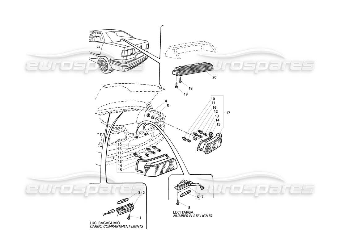 Maserati QTP V8 Evoluzione Rear Lights Part Diagram