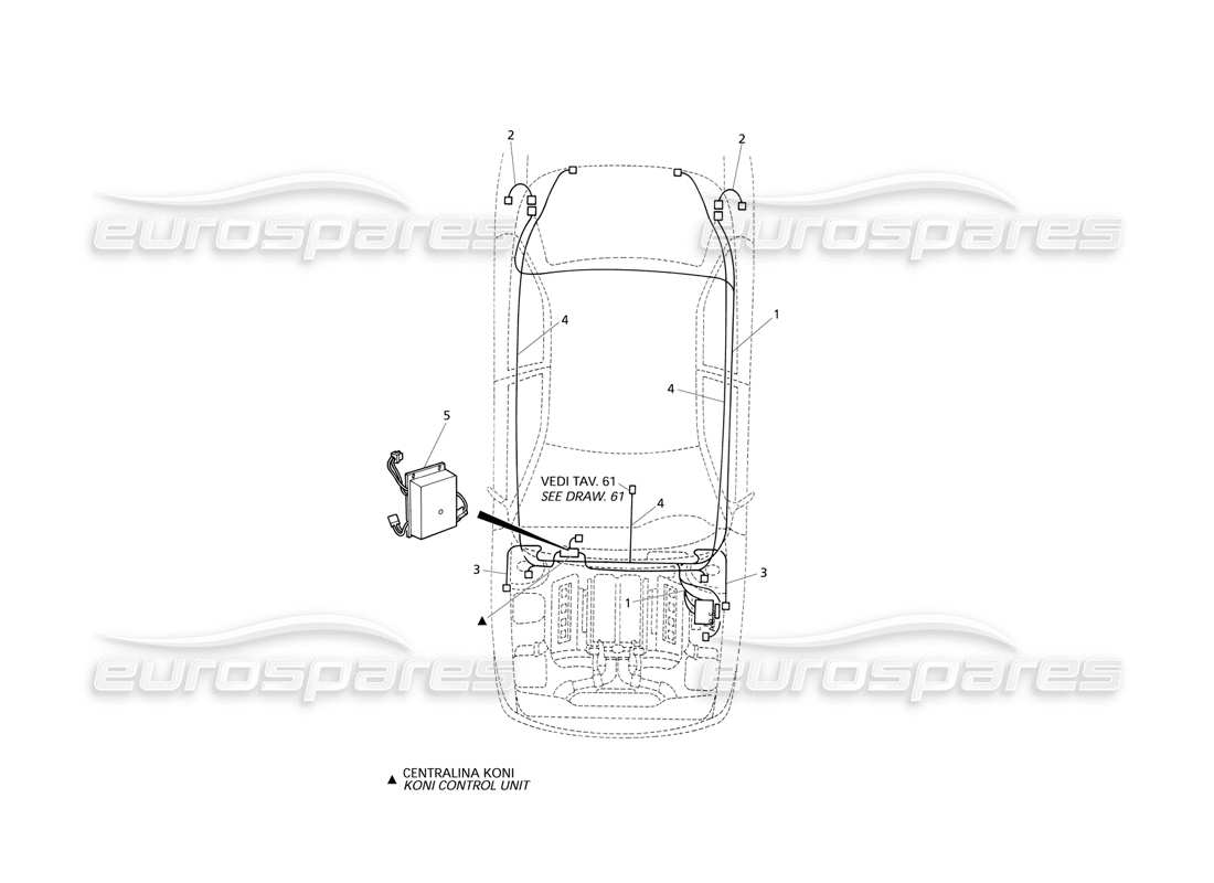 Maserati QTP V8 Evoluzione Electrical System: A.B.S. and 'Koni' Suspension Part Diagram