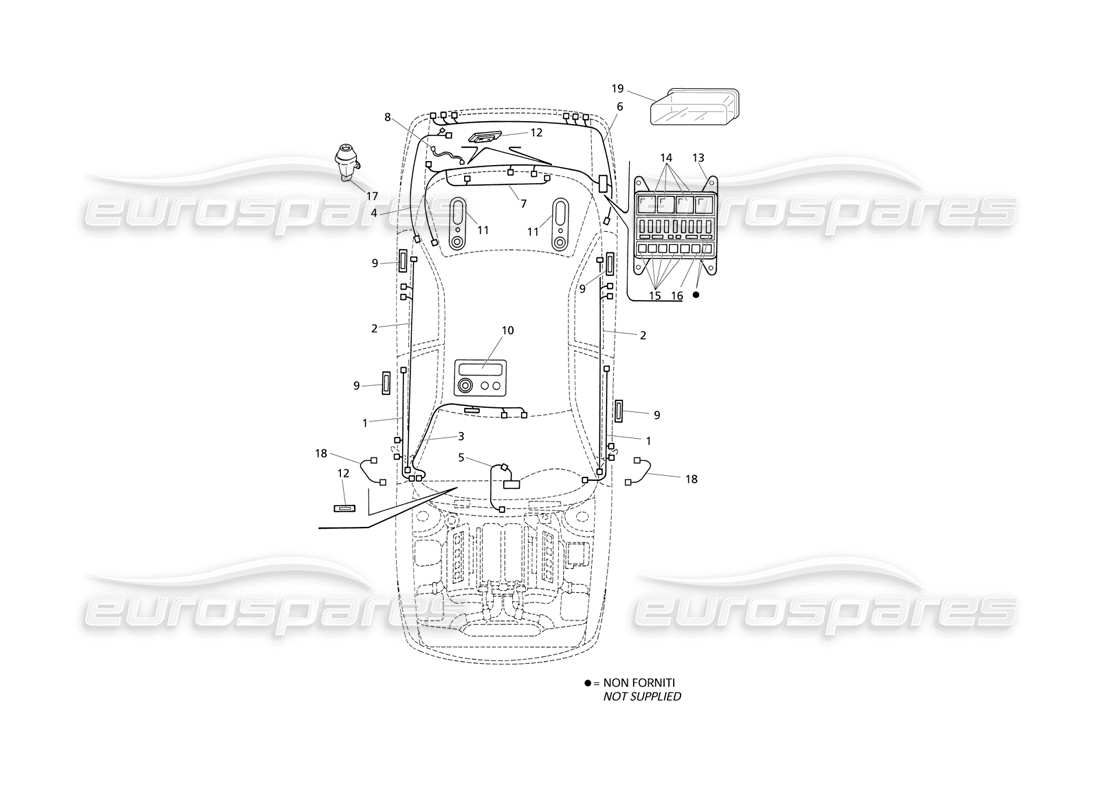 Maserati QTP V8 Evoluzione Electrical System: Boot - Doors - Pass. Compartment Part Diagram