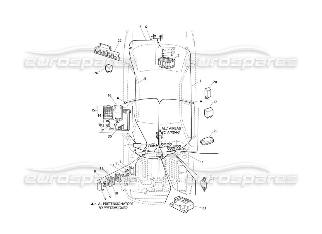 Maserati QTP V8 Evoluzione Elec. System: Dashboard and Battery (LH Drive) Part Diagram