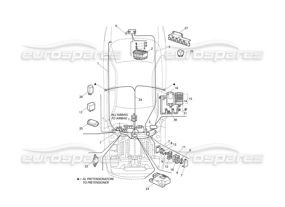 Maserati QTP V8 Evoluzione Elec. System: Dashboard and Battery (RH Drive) Part Diagram