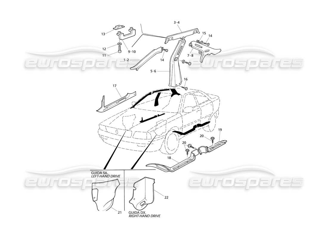 Maserati QTP V8 Evoluzione Inner Trims: Pillars Part Diagram