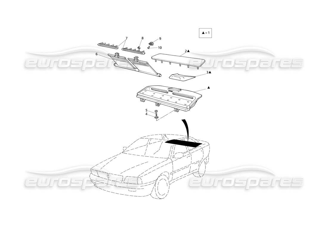 Maserati QTP V8 Evoluzione Inner Trims: Parcel Shelf, Blinds Part Diagram
