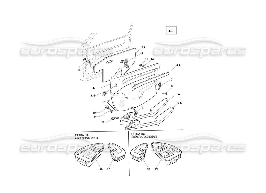 Maserati QTP V8 Evoluzione Inner Trims: Front Door Panels Part Diagram