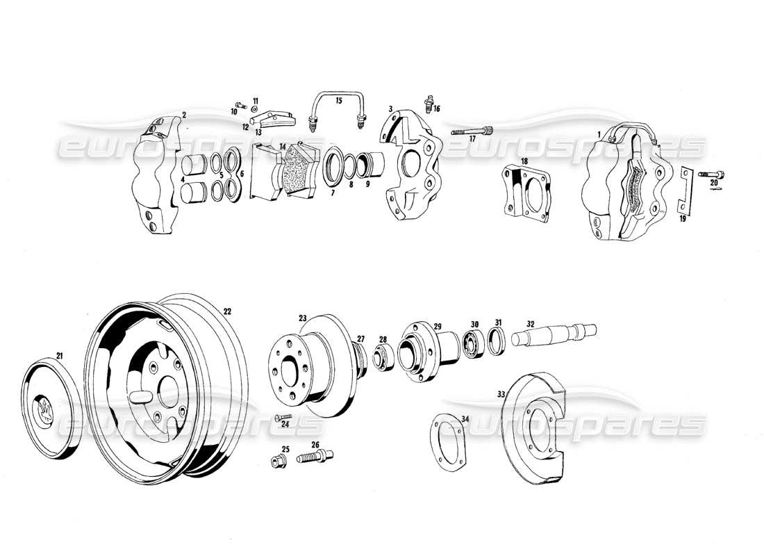 Maserati Mexico Front Wheels and Brakes Part Diagram
