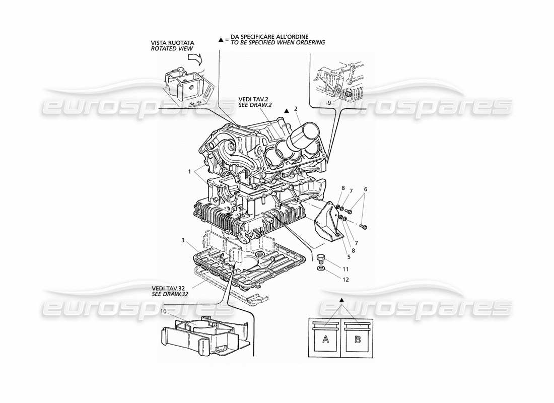 Maserati QTP V6 Evoluzione engine block and oil sump Part Diagram