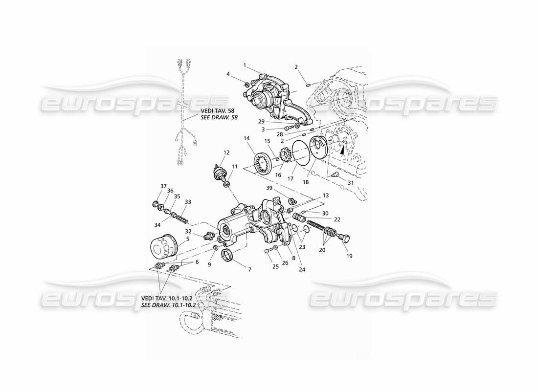 Maserati QTP V6 Evoluzione oil pump and water pump Part Diagram