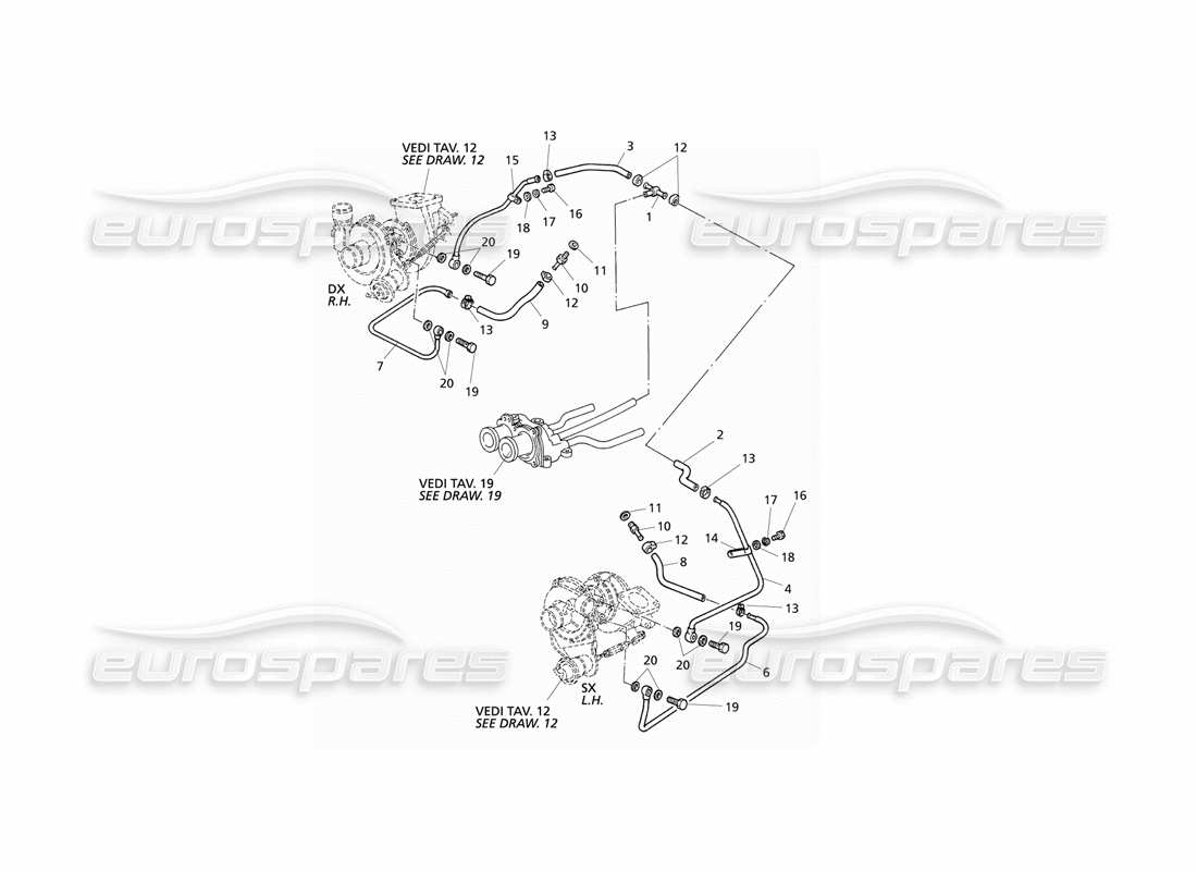 Maserati QTP V6 Evoluzione turbo cooling pipes Part Diagram