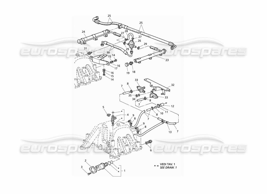 Maserati QTP V6 Evoluzione Intake Manifold and Inijection System Part Diagram