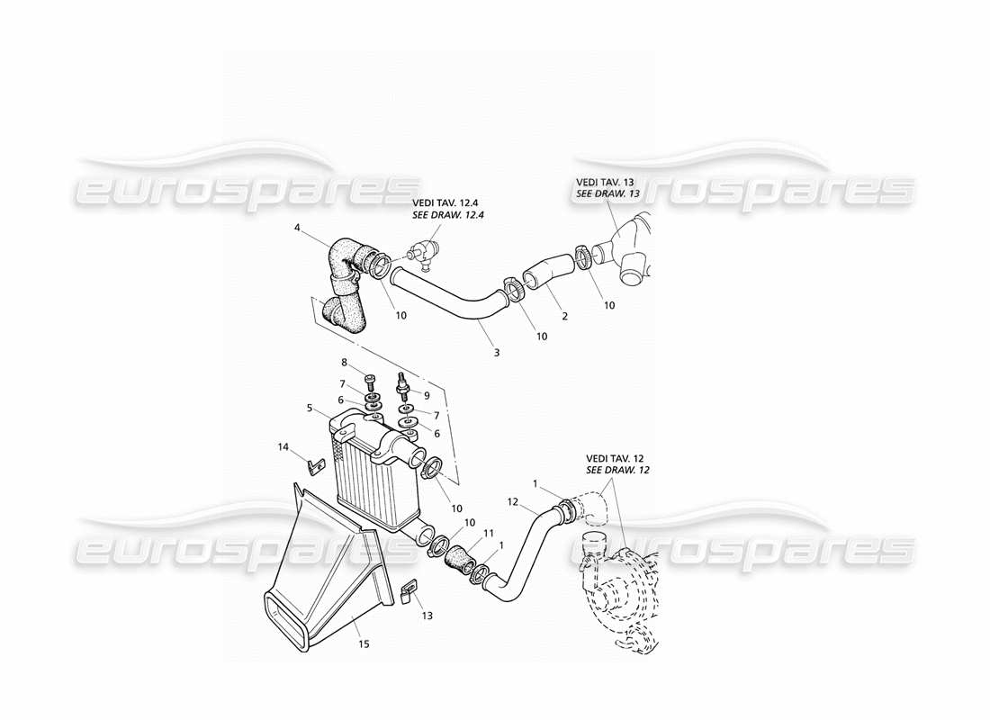 Maserati QTP V6 Evoluzione Heat Exchanger Pipes RH Side Part Diagram