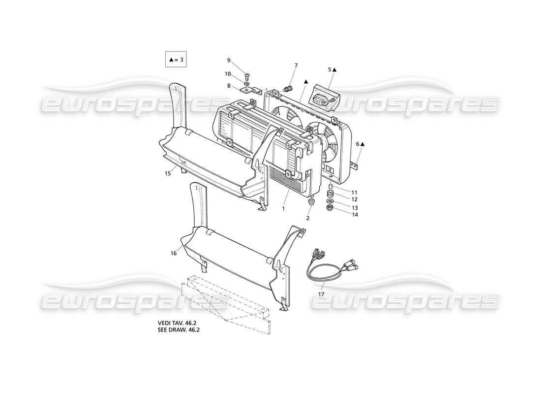Maserati QTP V6 Evoluzione radiator and cooling fans Part Diagram