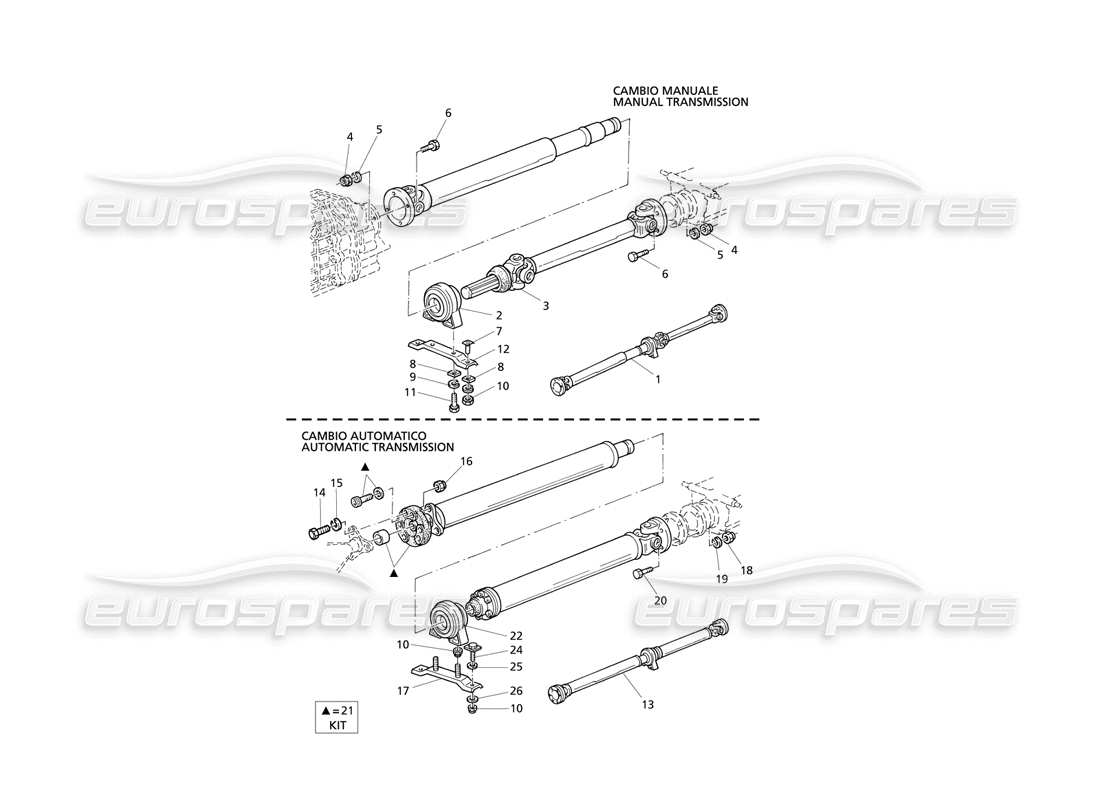 Maserati QTP V6 Evoluzione Propeller Shaft and Carrier Part Diagram