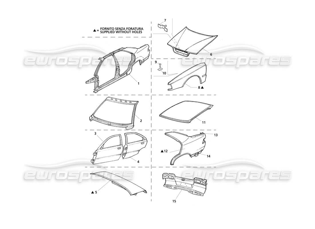 Maserati QTP V6 Evoluzione Body Shell: Outer Panels Part Diagram