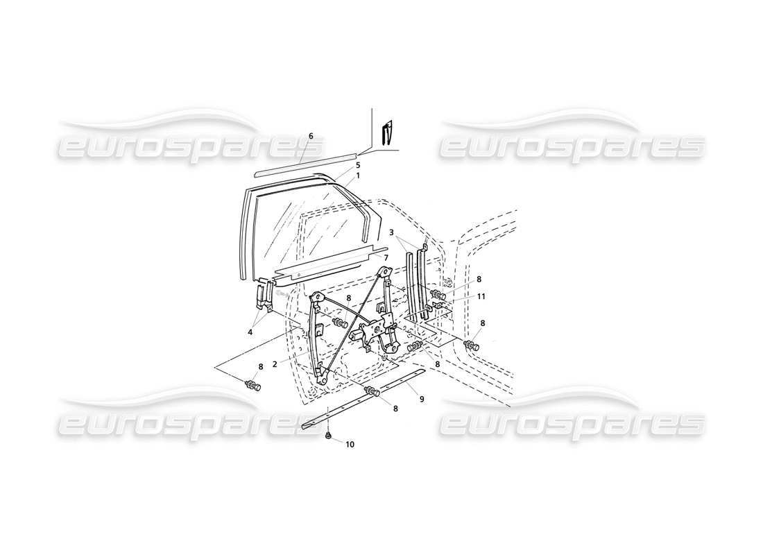 Maserati QTP V6 Evoluzione Front Doors: Windows and Regulators Part Diagram
