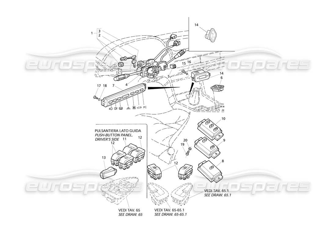 Maserati QTP V6 Evoluzione Switches and Steering Lock Part Diagram