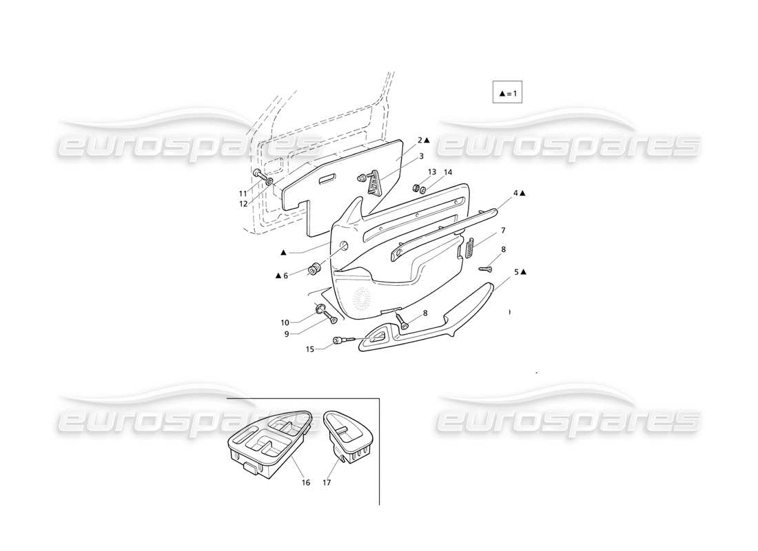Maserati QTP V6 Evoluzione Inner Trims: Front Door Panels Part Diagram
