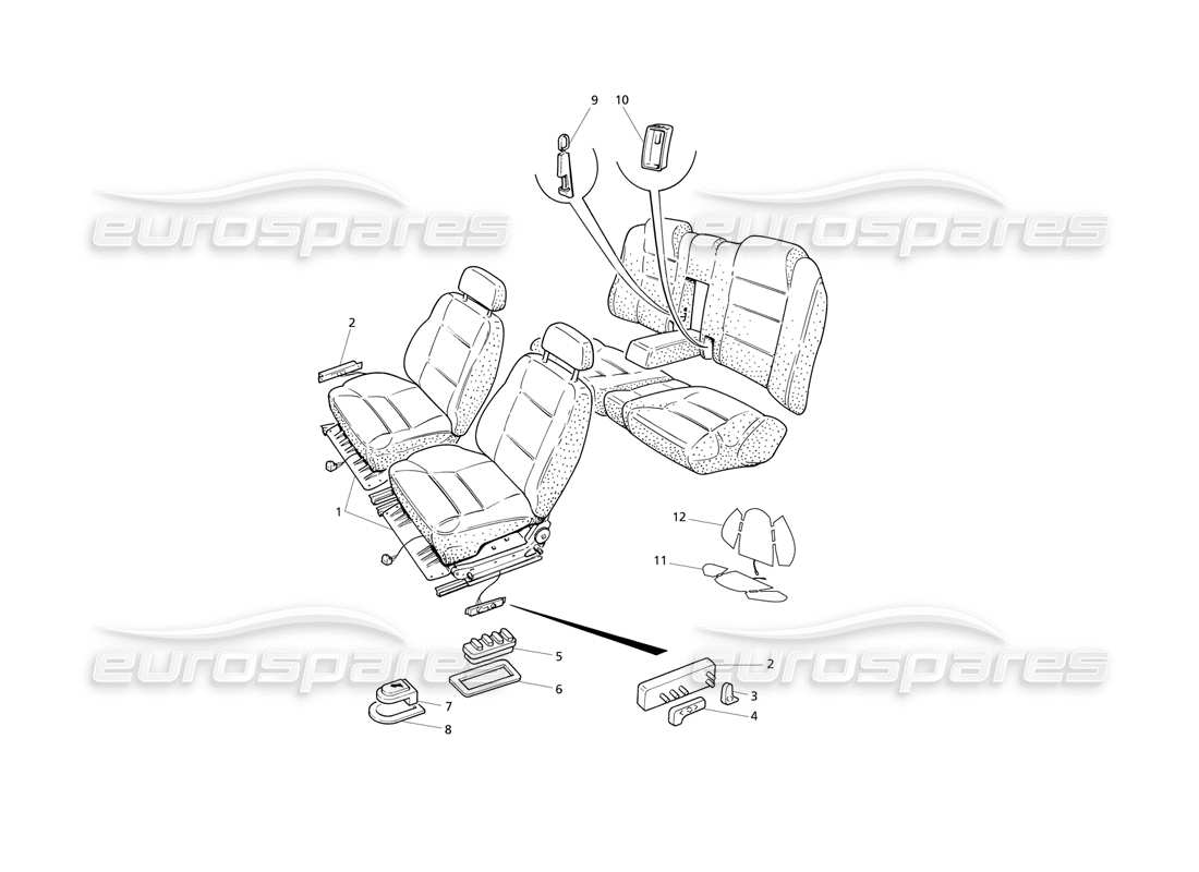 Maserati QTP V6 Evoluzione Seats: Structures and Accessories Part Diagram