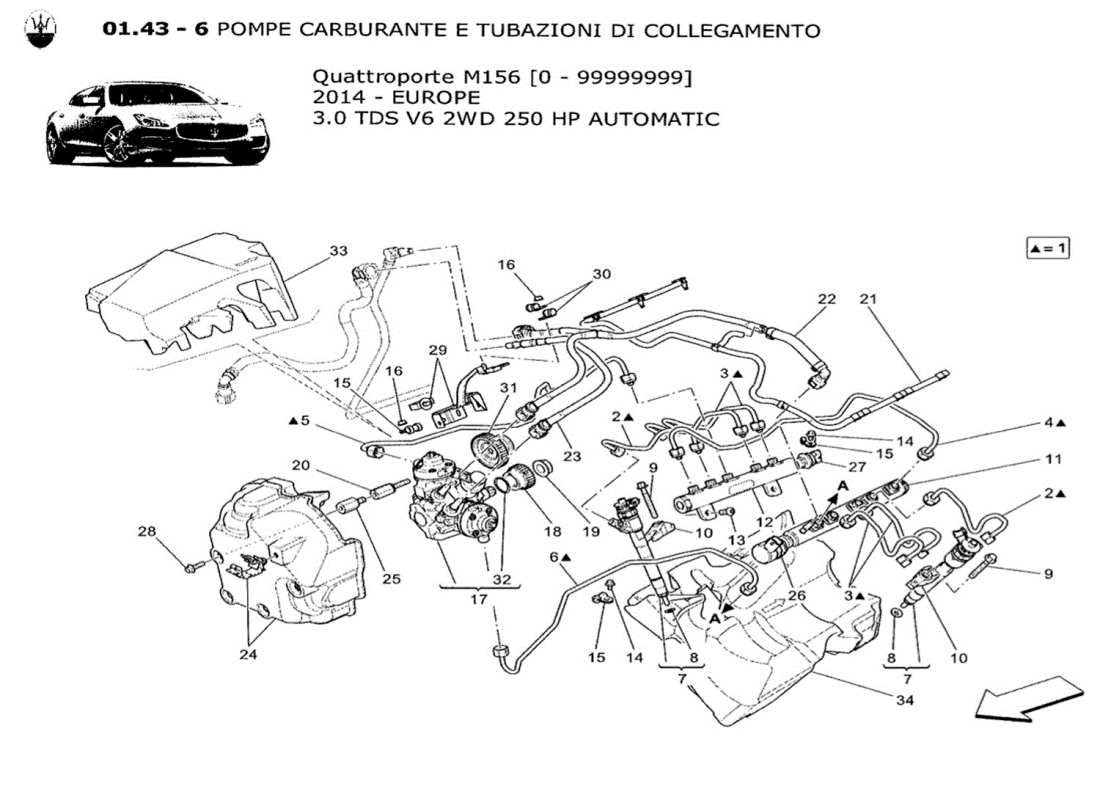 Maserati QTP. V6 3.0 TDS 250bhp 2014 fuel pumps and connection lines Part Diagram