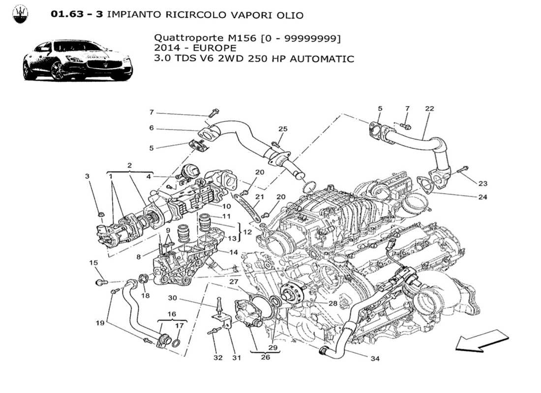 Maserati QTP. V6 3.0 TDS 250bhp 2014 oil vapour recirculation system Part Diagram