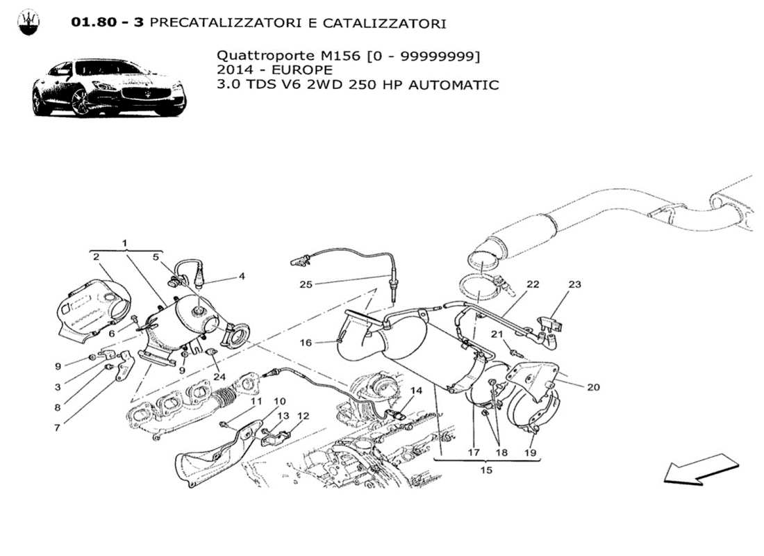 Maserati QTP. V6 3.0 TDS 250bhp 2014 pre-catalytic converters and catalytic converters Part Diagram