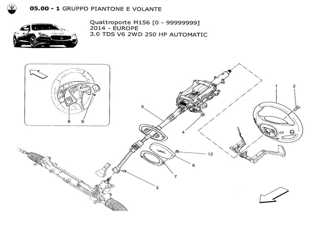 Maserati QTP. V6 3.0 TDS 250bhp 2014 steering column and steering wheel unit Part Diagram