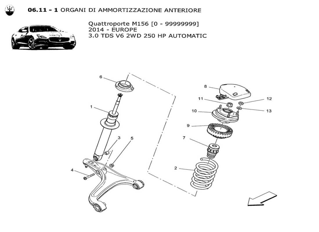 Maserati QTP. V6 3.0 TDS 250bhp 2014 front shock absorber devices Part Diagram
