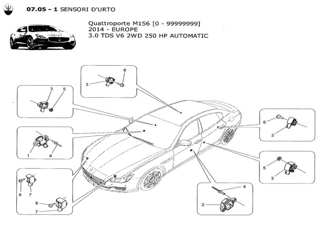 Maserati QTP. V6 3.0 TDS 250bhp 2014 CRASH SENSORS Part Diagram