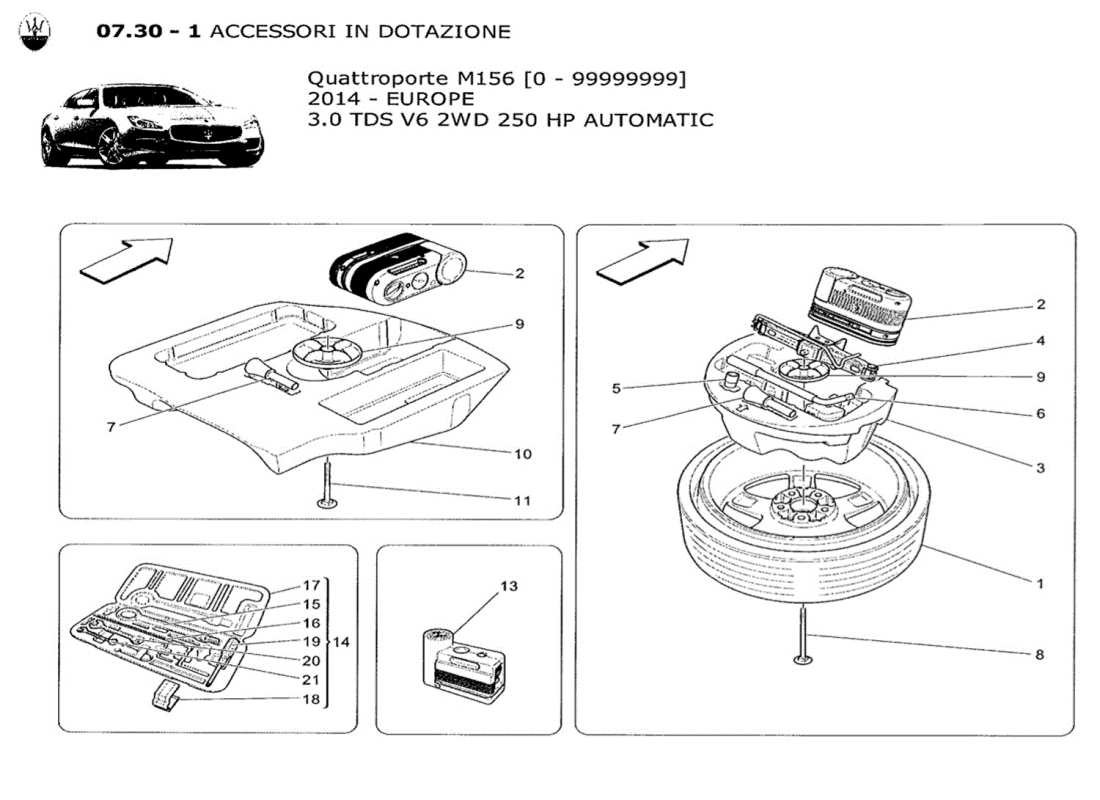 Maserati QTP. V6 3.0 TDS 250bhp 2014 Accessories Provided Part Diagram