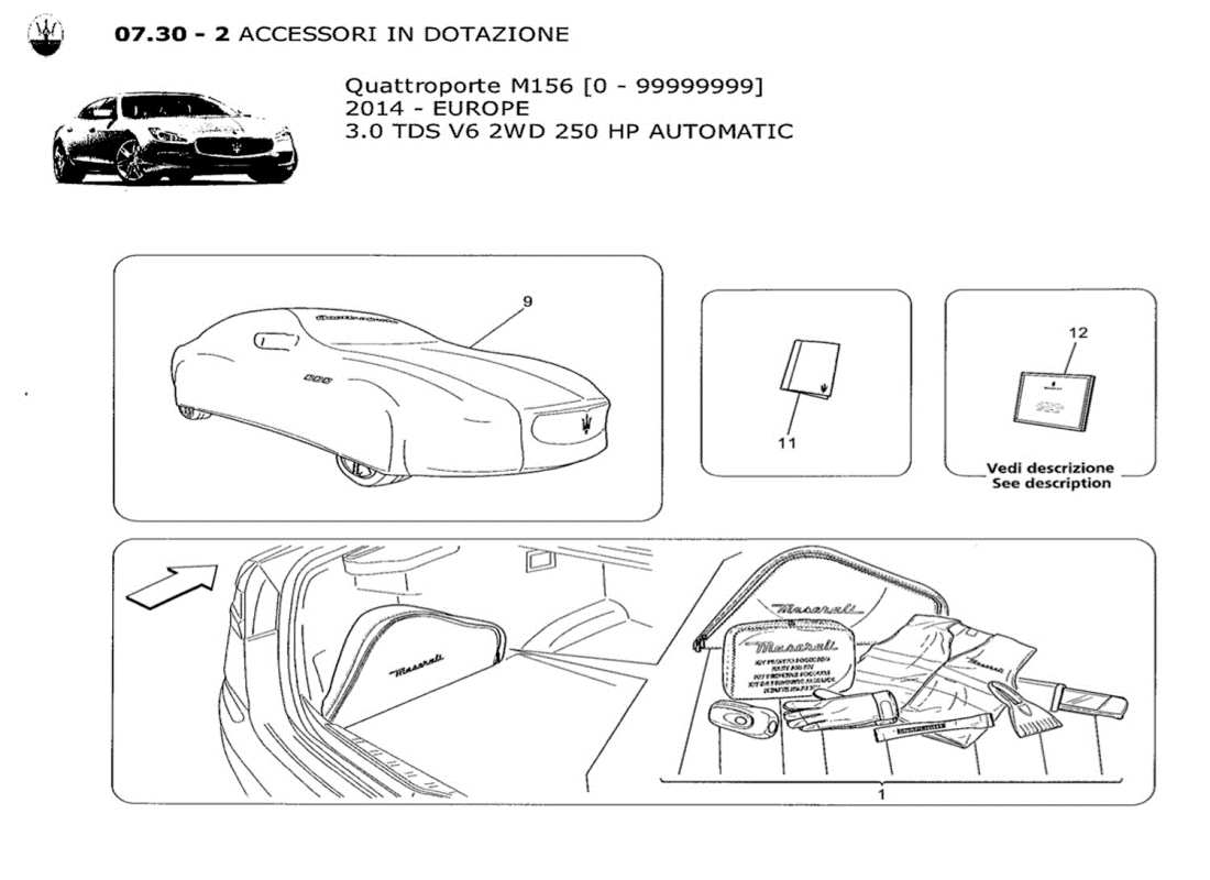 Maserati QTP. V6 3.0 TDS 250bhp 2014 Accessories Provided Part Diagram