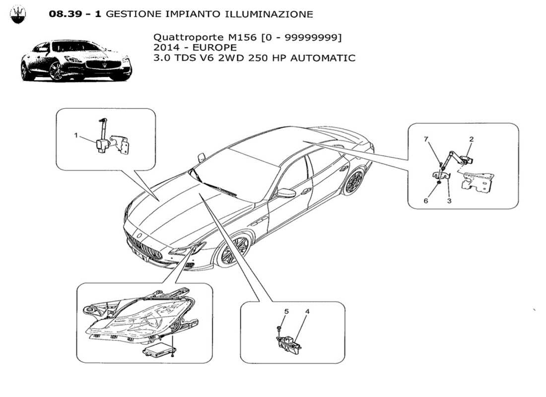 Maserati QTP. V6 3.0 TDS 250bhp 2014 lighting system control Part Diagram