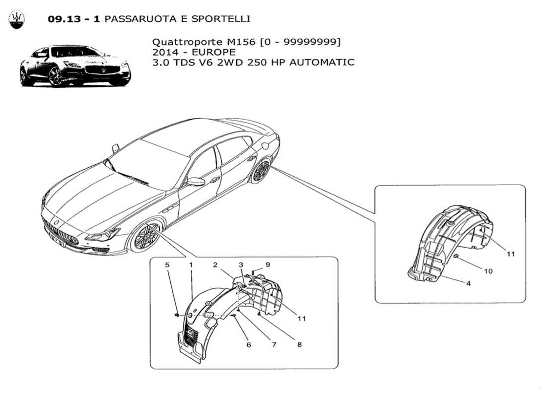 Maserati QTP. V6 3.0 TDS 250bhp 2014 WHEELHOUSE AND LIDS Part Diagram