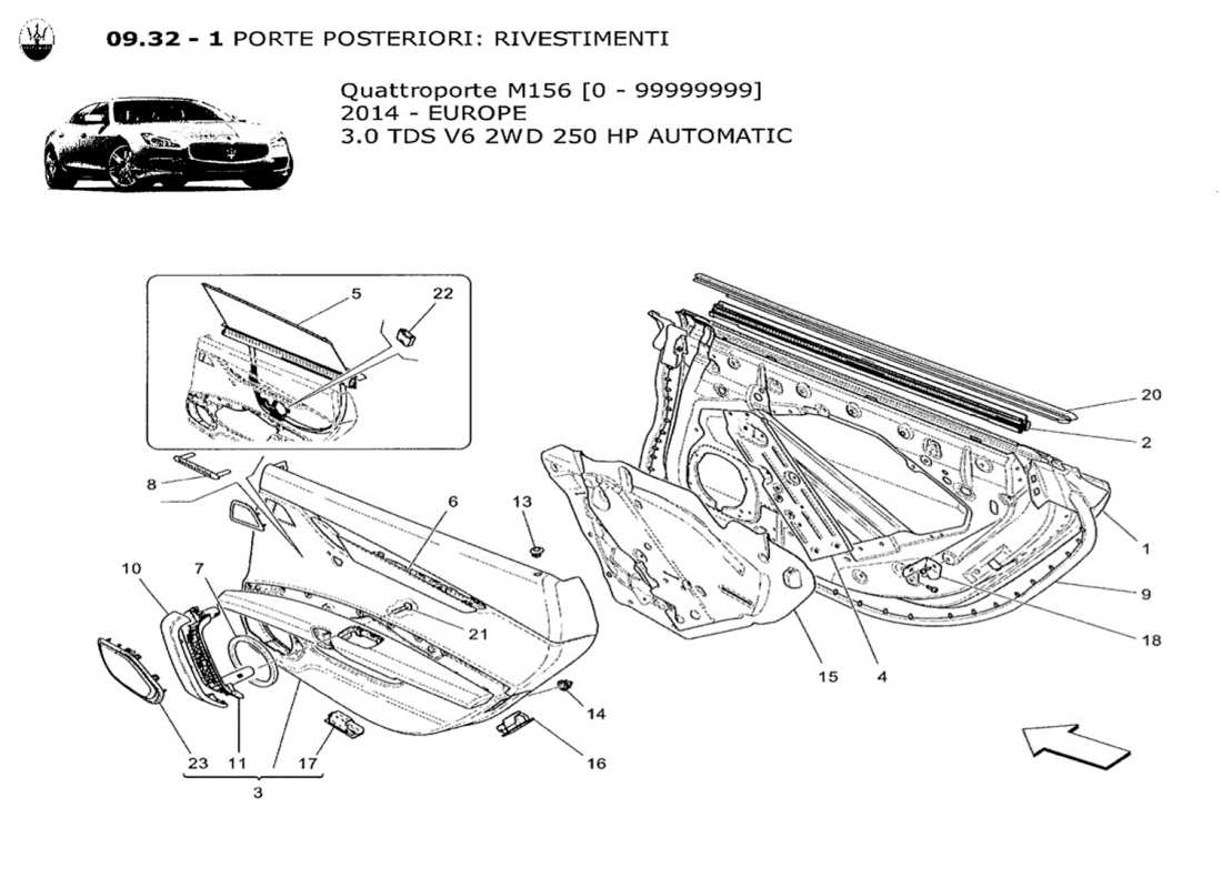 Maserati QTP. V6 3.0 TDS 250bhp 2014 rear doors: trim panels Part Diagram