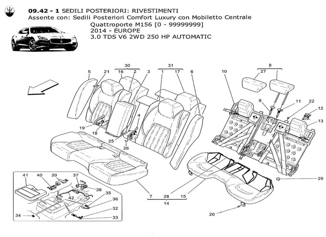 Maserati QTP. V6 3.0 TDS 250bhp 2014 rear seats: trim panels Part Diagram