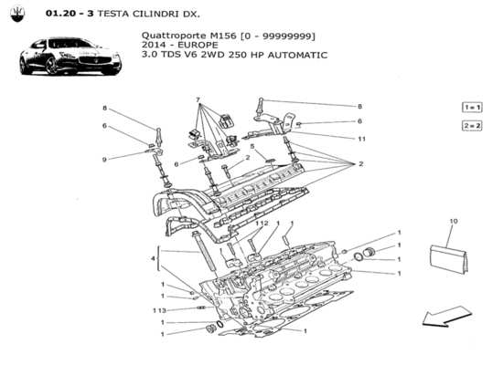 a part diagram from the Maserati QTP. V6 3.0 TDS 250bhp 2014 parts catalogue