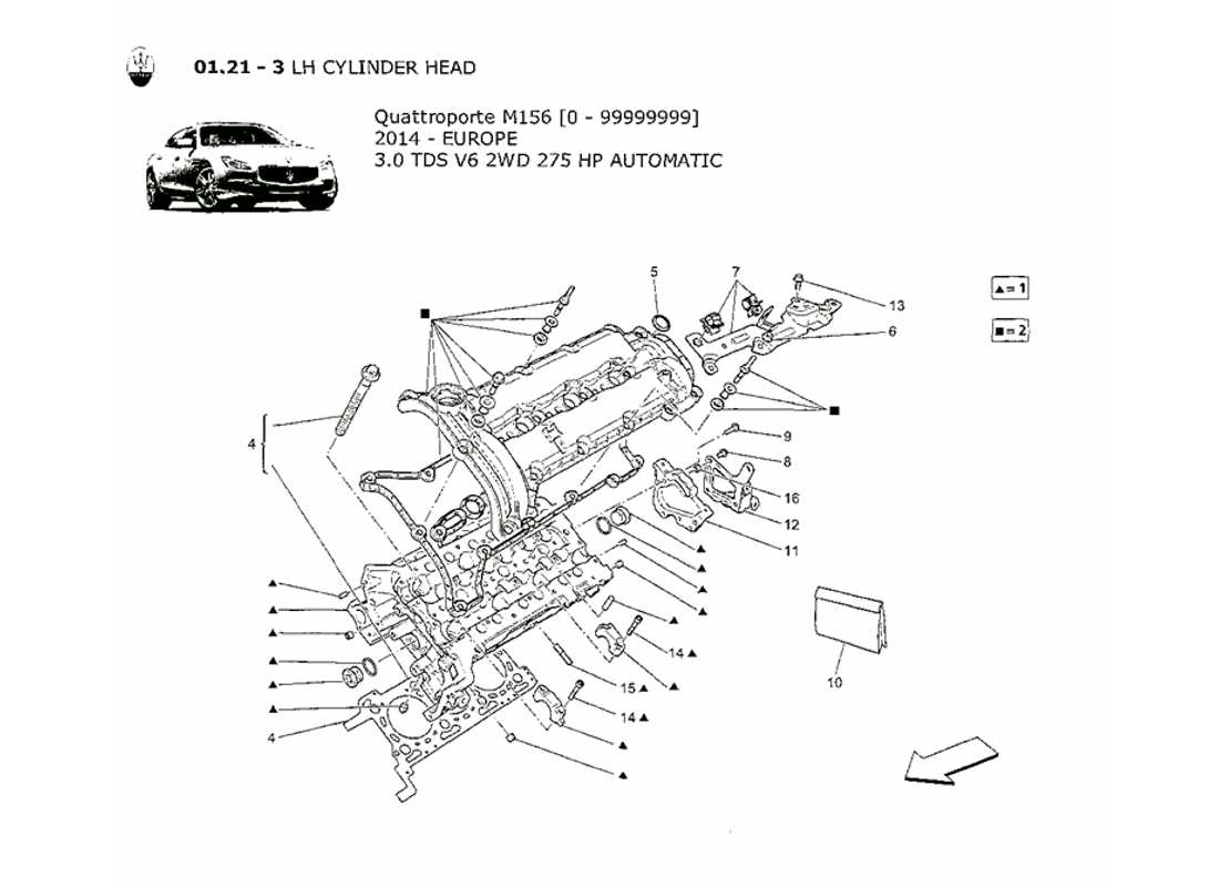 Maserati QTP. V6 3.0 TDS 275bhp 2014 LH cylinder head Part Diagram