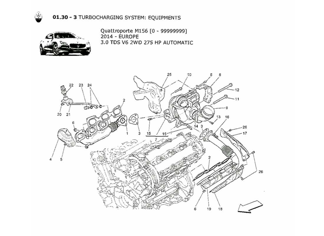 Maserati QTP. V6 3.0 TDS 275bhp 2014 turbocharging system: equipments Part Diagram