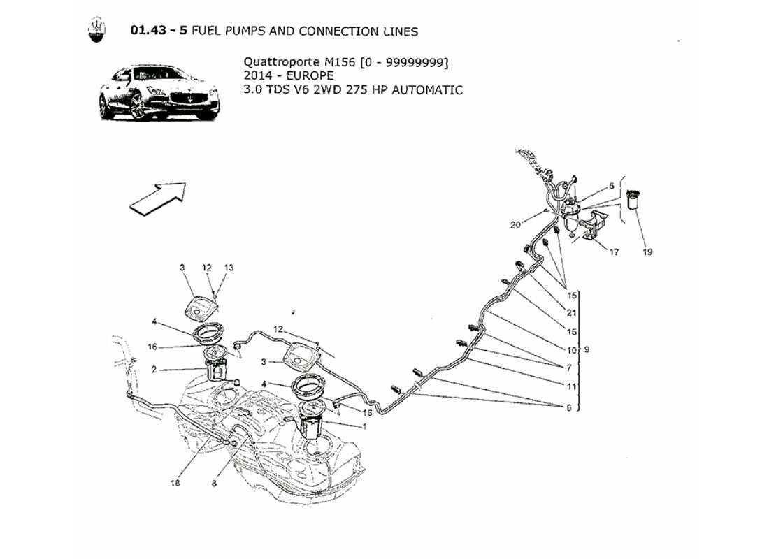 Maserati QTP. V6 3.0 TDS 275bhp 2014 fuel pumps and connection lines Part Diagram