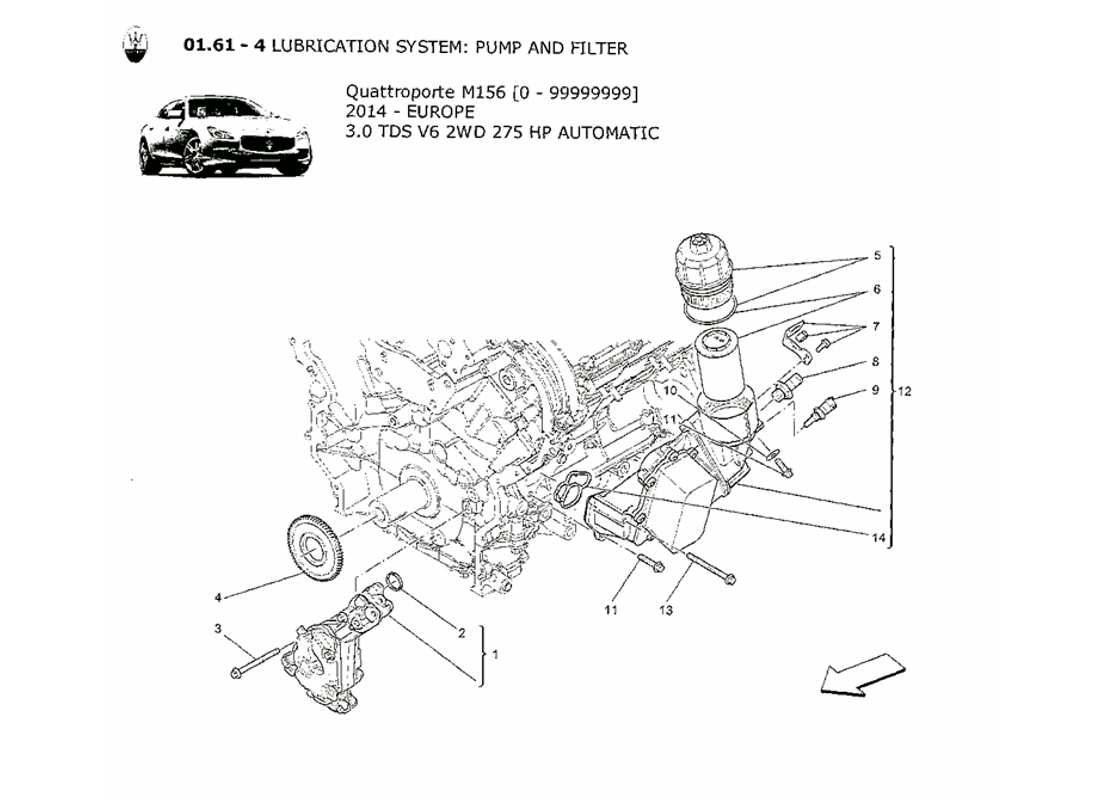 Maserati QTP. V6 3.0 TDS 275bhp 2014 lubrication system: pump and filter Part Diagram